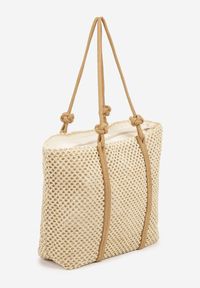 Renee - Beżowa Torebka Typu Shopper z Plecionki Reviane. Kolor: beżowy. Styl: biznesowy #3