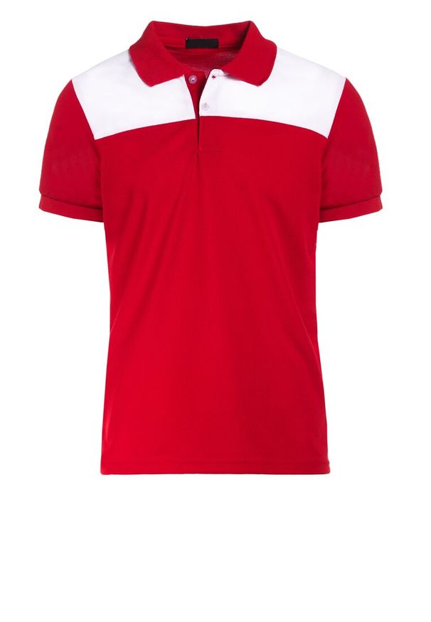 Born2be - Czerwona Koszulka Dorienna. Typ kołnierza: polo. Kolor: czerwony. Materiał: dzianina. Długość: krótkie