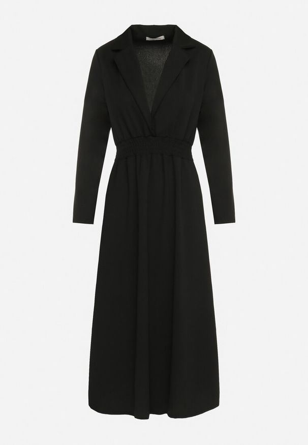 Born2be - Czarna Rozkloszowana Sukienka Midi z Kopertową Górą i Gumką w Pasie Ametis. Kolor: czarny. Typ sukienki: kopertowe. Długość: midi