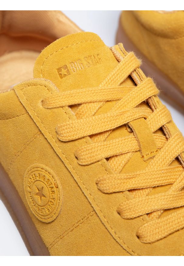 Big-Star - Sneakersy damskie ze skóry naturalnej zamszowej musztardowe RR274846 202. Okazja: na co dzień. Zapięcie: sznurówki. Kolor: żółty. Materiał: zamsz, skóra