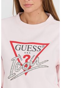 Guess - GUESS Różowa damska bluza Icon z dużym logo, Rozmiar M. Okazja: na co dzień. Kolor: różowy. Materiał: materiał, poliester, bawełna. Styl: elegancki, casual