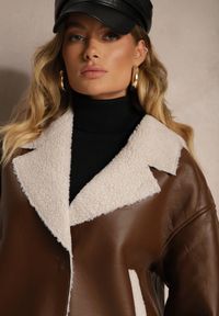 Renee - Brązowa Kurtka Biker w Stylu Ramoneski z Futrzanym Ociepleniem Nikinia. Okazja: na co dzień. Kolor: brązowy. Materiał: futro. Styl: klasyczny, casual, elegancki #3