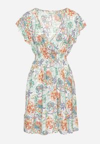 Born2be - Jasnozielona Bawełniana Sukienka w Kwiaty z Kopertowym Dekoltem Rozkloszowana Jenovienna. Okazja: na co dzień. Typ kołnierza: dekolt kopertowy. Kolor: zielony. Materiał: bawełna. Wzór: kwiaty. Typ sukienki: kopertowe. Styl: casual, elegancki #3