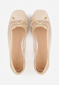 Renee - Beżowe Balerinki ze Skórzaną Wkładką Siateczkową Cholewką Kokardą i Cyrkoniami Dorixa. Okazja: na co dzień. Kolor: beżowy. Materiał: skóra. Szerokość cholewki: normalna. Styl: casual #3