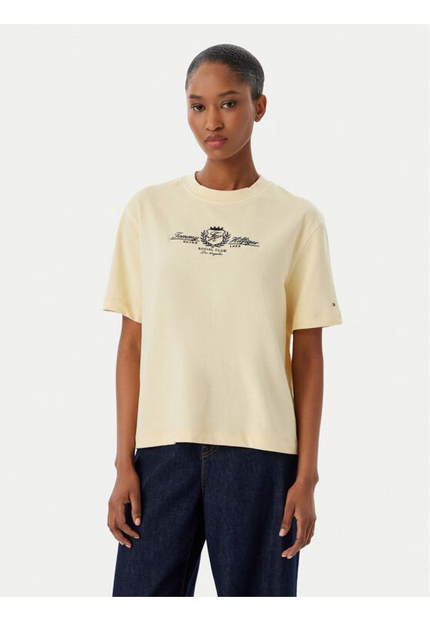 TOMMY HILFIGER - Tommy Hilfiger T-Shirt Crest WW0WW48713 Kremowy Relaxed Fit. Kolor: kremowy. Materiał: bawełna