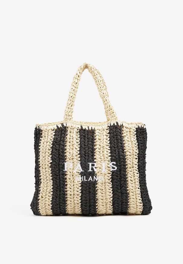 Born2be - Czarna Torebka Shopper Plażowa z Napisem Navirael. Kolor: czarny. Wzór: napisy. Sezon: lato. Styl: casual
