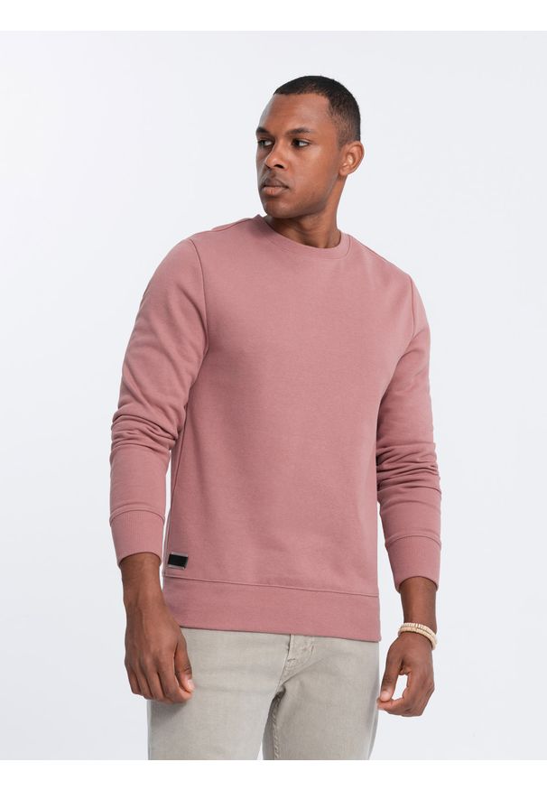 Ombre Clothing - Męska nierozpinana dresowa bluza BASIC – ciemnoróżowa V4 - Rozmiar: S. Okazja: na co dzień. Kolor: różowy. Materiał: dresówka. Wzór: gładki. Styl: klasyczny, casual