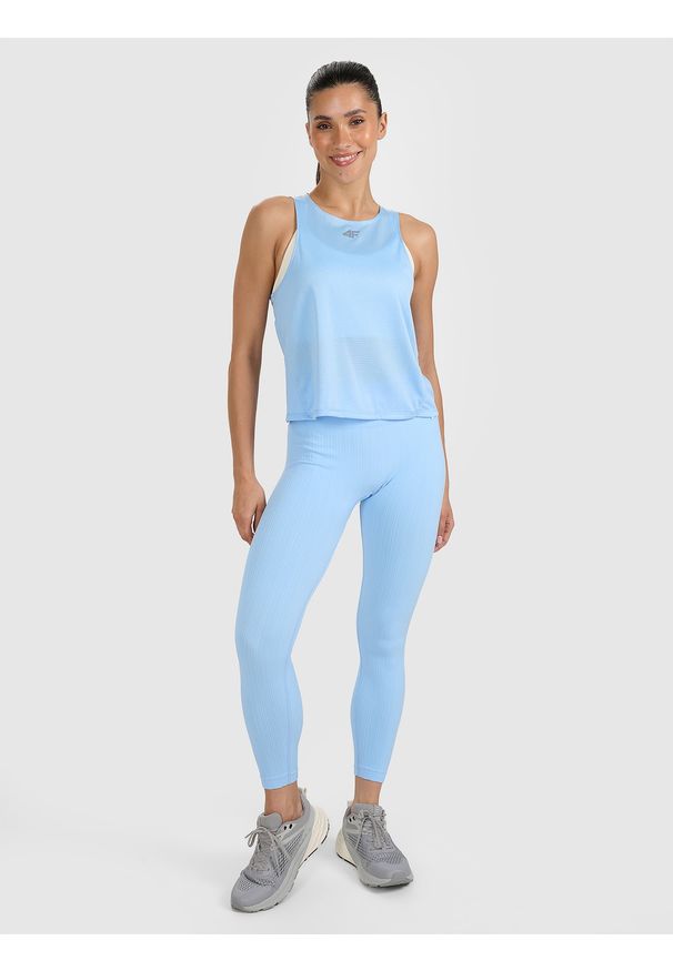 4f - 4F Top treningowy szybkoschnący damski - niebieski L. Kolor: niebieski. Materiał: tkanina, włókno, syntetyk, materiał. Sport: fitness, joga i pilates
