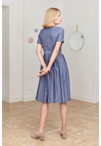 Marie Zélie - Sukienka Elina granatowa oxford. Kolor: niebieski. Materiał: bawełna, materiał. Długość rękawa: krótki rękaw. Typ sukienki: rozkloszowane. Styl: klasyczny #2