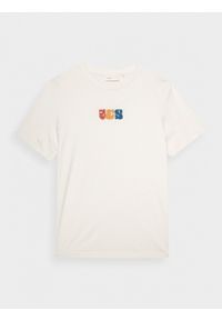outhorn - T-shirt z nadrukiem męski - kremowy. Okazja: na co dzień. Kolor: kremowy. Materiał: bawełna, dzianina. Wzór: nadruk. Styl: casual