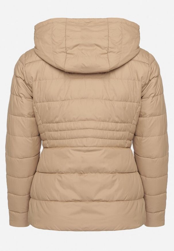 Born2be - Ciemnobeżowa Kurtka Pikowana z Odpinanym Kapturem Sinilore. Okazja: na co dzień. Kolor: beżowy. Materiał: jeans. Styl: elegancki, casual
