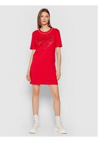 Love Moschino - LOVE MOSCHINO Sukienka codzienna W5A0222M 3517 Czerwony Regular Fit. Okazja: na co dzień. Kolor: czerwony. Materiał: bawełna. Typ sukienki: proste. Styl: casual #3