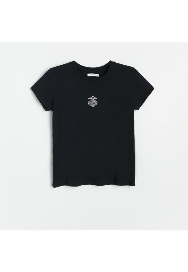 Reserved - Bawełniany T-shirt - Czarny. Kolor: czarny. Materiał: bawełna