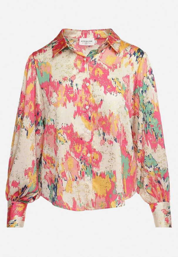 Born2be - Beżowo-Różowa Koszula z Błyszczącym Abstrakcyjnym Wzorem Wilnaria. Okazja: na co dzień. Kolor: beżowy. Styl: casual