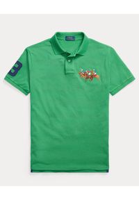 Ralph Lauren - RALPH LAUREN - Zielona koszulka polo Custom Slim Fit. Typ kołnierza: polo. Kolor: zielony. Materiał: bawełna, prążkowany. Długość: długie. Wzór: haft #5