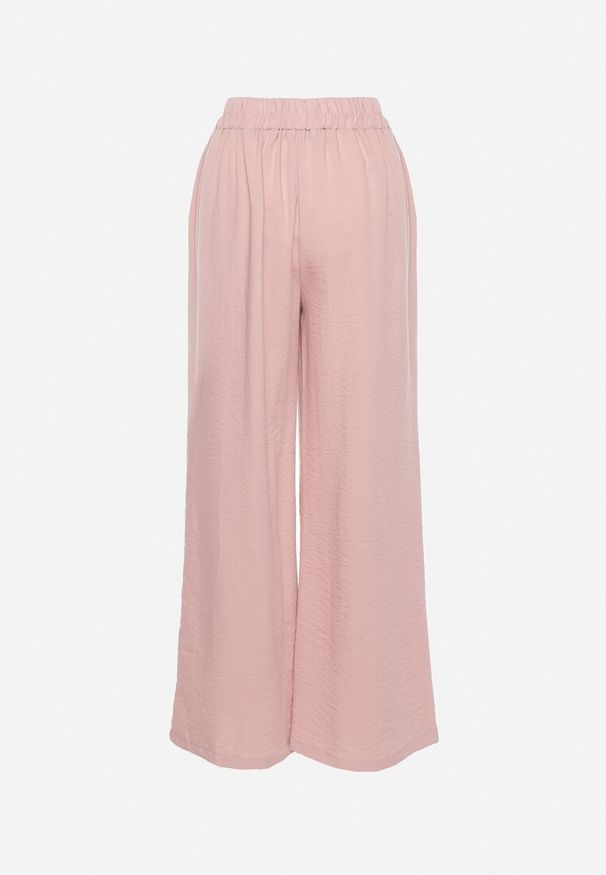 Born2be - Jasnoróżowe Szerokie Spodnie Palazzo z Wysokim Stanem i Gumką w Pasie Biofina. Okazja: na spacer, na spotkanie biznesowe. Stan: podwyższony. Kolor: różowy. Styl: elegancki, biznesowy