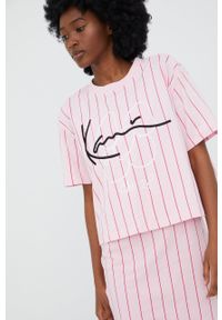 Karl Kani t-shirt bawełniany kolor różowy. Kolor: różowy. Materiał: bawełna. Długość rękawa: krótki rękaw. Długość: krótkie. Wzór: nadruk #4