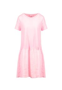 Deha - Sukienka DEHA HYPE. Kolor: różowy. Materiał: bawełna, len. Długość rękawa: krótki rękaw. Sezon: lato