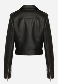 Born2be - Czarna Kurtka Ramoneska z Wiskozą z Regulowanym Paskiem Nevenina. Okazja: na co dzień. Kolor: czarny. Materiał: wiskoza. Długość rękawa: długi rękaw. Długość: długie. Styl: casual, elegancki, rockowy #4