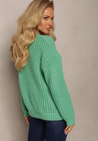 Renee - Zielony Sweter z Długim Rękawem i Ozdobnym Splotem Porafio. Kolor: zielony. Długość rękawa: długi rękaw. Długość: długie. Wzór: ze splotem. Sezon: zima