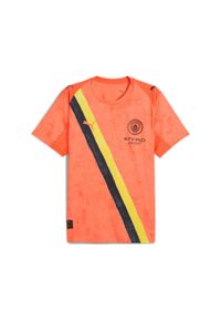 Puma - Męska autentyczna koszulka KIDSUPER × MANCHESTER CITY PUMA Neon Sun Black Orange. Kolor: czarny, żółty, wielokolorowy, pomarańczowy