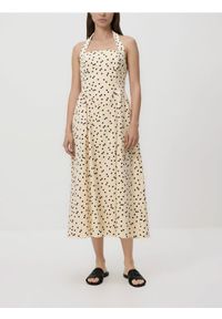 Reserved - Sukienka midi w groszki - złamana biel. Materiał: bawełna, tkanina. Wzór: grochy. Długość: midi #1