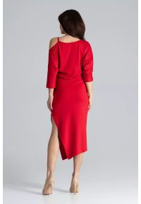 Lenitif - Asymetryczna sukienka z kimonowym rękawem czerwona. Okazja: na co dzień. Kolor: czerwony. Materiał: tkanina. Typ sukienki: asymetryczne. Styl: casual #2