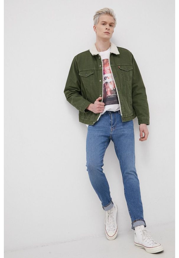 Levi's® - Levi's Kurtka jeansowa męska kolor zielony przejściowa. Okazja: na spotkanie biznesowe. Kolor: zielony. Materiał: jeans. Styl: biznesowy