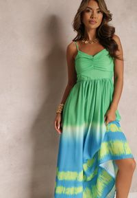 Renee - Zielona Sukienka Maxi na Regulowanych Ramiączkach z Gumkami w Talii Betsabe. Kolor: zielony. Długość rękawa: na ramiączkach. Sezon: wiosna, lato. Długość: maxi #4