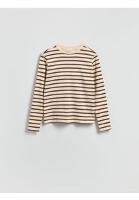 Reserved - Longsleeve z merceryzowanej bawełny - brązowy. Kolor: brązowy. Materiał: bawełna. Długość rękawa: długi rękaw