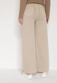 Born2be - Beżowe Jeansy o Szerokim Kroju z Wysokim Stanem Xilnee. Okazja: na co dzień, na spotkanie biznesowe. Stan: podwyższony. Kolor: beżowy. Długość: długie. Styl: casual, biznesowy, elegancki, klasyczny #5