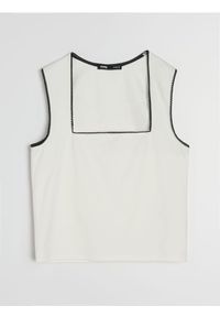 Sinsay - Bawełniany top z dekoltem karo - kremowy. Typ kołnierza: dekolt w karo. Kolor: kremowy. Materiał: bawełna #1