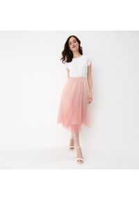 Mohito - Spódnica midi z dzianiny mesh - Różowy. Kolor: różowy. Materiał: mesh, dzianina #1