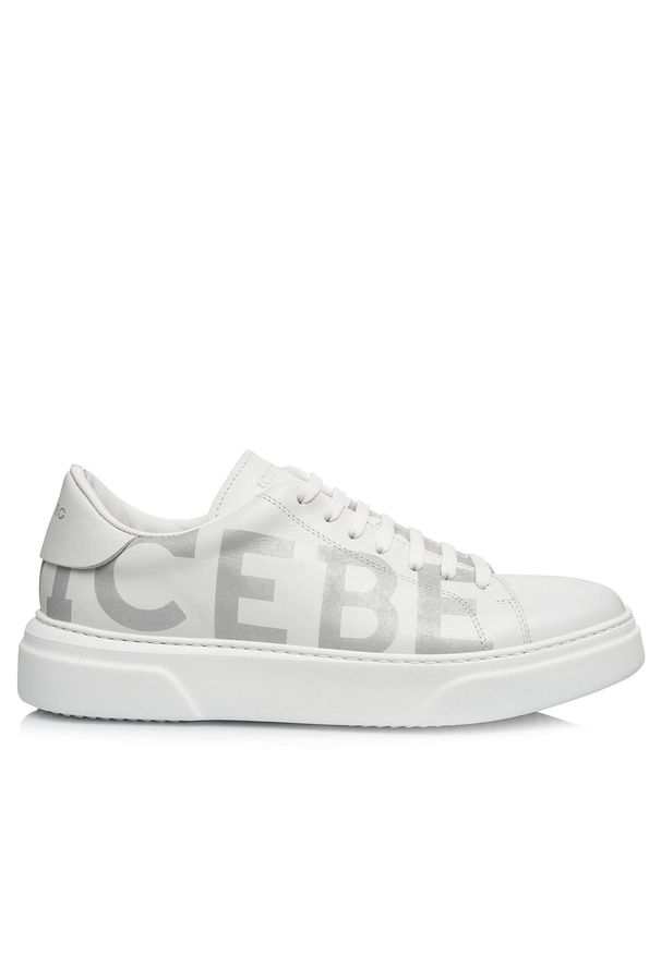 Iceberg - ICEBERG - Białe skórzane sneakersy z logo. Okazja: na co dzień. Kolor: biały. Materiał: skóra. Wzór: aplikacja. Sport: turystyka piesza