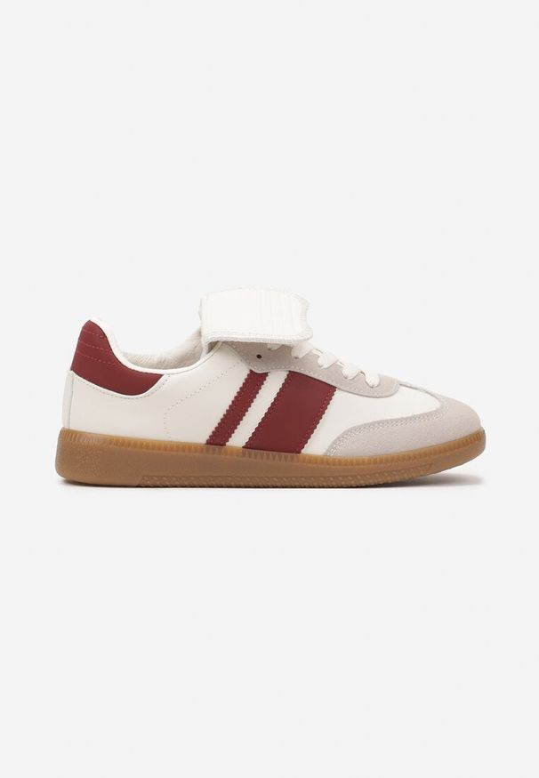 Born2be - Beżowo-Bordowe Sneakersy Tenisówki Ozdobione Wywinięciem Myrloria. Okazja: na co dzień, na spacer. Kolor: beżowy. Materiał: jeans. Wzór: aplikacja. Obcas: na obcasie. Wysokość obcasa: niski. Sport: turystyka piesza