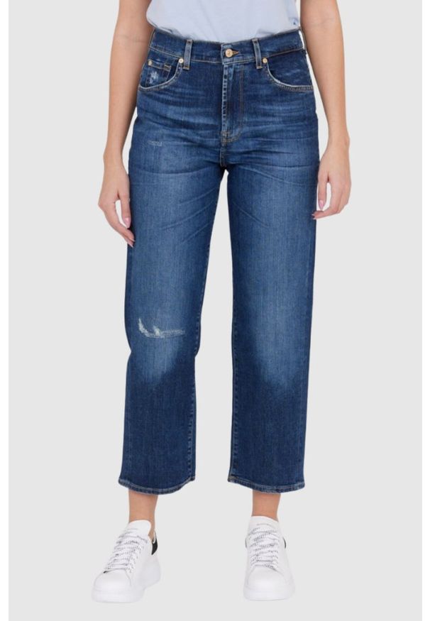 7 FOR ALL MANKIND Granatowe jeansy damskie THE MODERN STRAIGHT HERO, Rozmiar 27. Kolor: niebieski