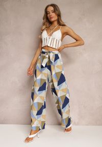 Renee - Niebieskie Spodnie Thaelene. Okazja: na co dzień. Kolor: niebieski. Materiał: materiał. Długość: długie. Wzór: aplikacja, kolorowy. Styl: casual #5