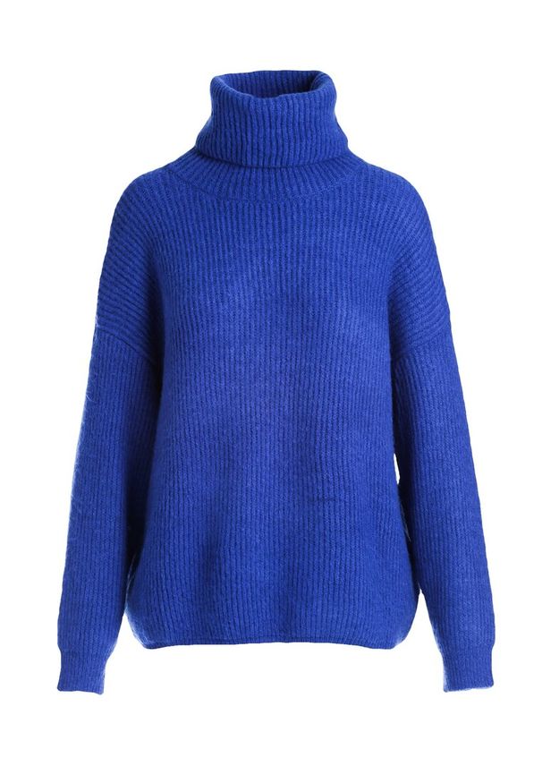 Born2be - Ciemnoniebieski Golf Oversize Out Of This World. Okazja: na co dzień, na spacer. Typ kołnierza: golf. Kolor: niebieski. Materiał: jeans, wiskoza, skóra. Styl: casual, klasyczny