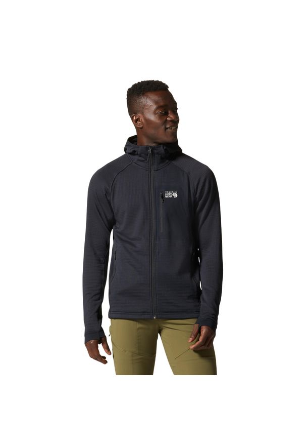 MOUNTAIN HARDWEAR - Polar z kapturem zapinany na zamek Mountain Hardwear Polartec® Power Grid. Typ kołnierza: kaptur. Kolor: czarny. Materiał: polar. Sport: turystyka piesza