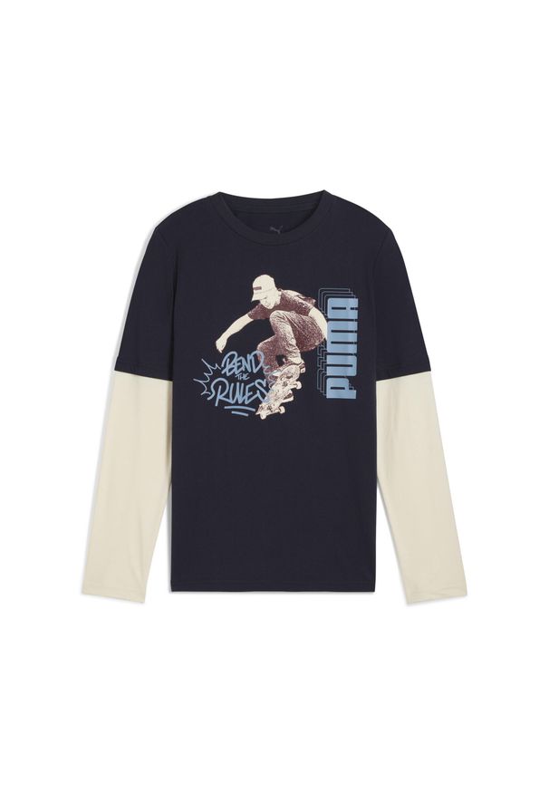 Puma - Młodzieżowa warstwowa koszulka MID90s z długim rękawem PUMA. Kolor: niebieski. Długość rękawa: długi rękaw. Długość: długie. Sezon: lato. Sport: joga i pilates