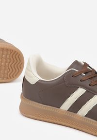 Born2be - Brązowe Sneakersy na Grubej Podeszwie z Ozdobnymi Paskami Neveletta. Zapięcie: pasek. Kolor: brązowy. Materiał: skóra, jeans #7