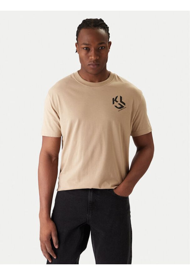 Karl Lagerfeld Jeans T-Shirt A2M17072 Beżowy Regular Fit. Kolor: beżowy. Materiał: syntetyk, bawełna