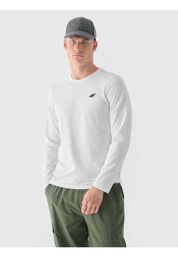 4f - 4F Longsleeve regular gładki męski - biały S. Okazja: na co dzień. Kolor: biały. Materiał: dzianina, bawełna, jersey. Długość rękawa: długi rękaw. Długość: długie. Wzór: gładki. Styl: sportowy, casual