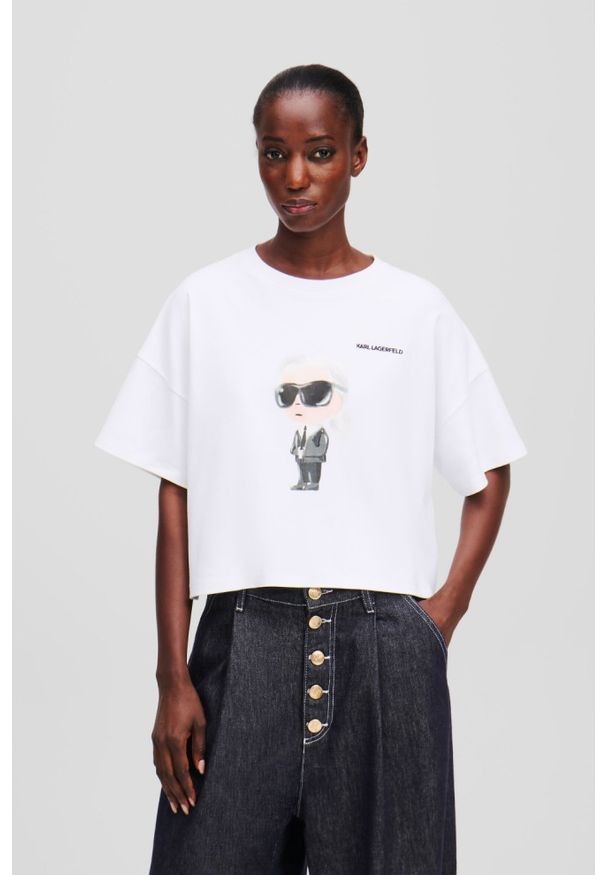 Karl Lagerfeld - KARL LAGERFELD Biały damski t-shirt Ikon Aquarelle K Boxy Tshirt, Rozmiar M. Kolor: biały. Materiał: bawełna