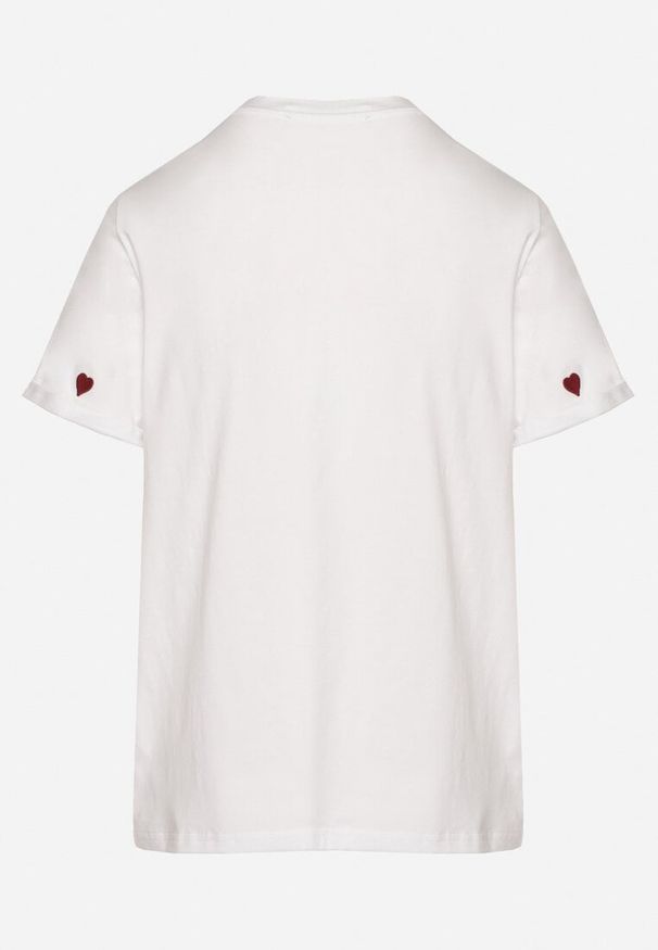 Born2be - Biało-Czerwony T-shirt z Bawełny w Serca Kolavelle. Okazja: na co dzień, na spacer. Kolor: biały. Materiał: bawełna. Styl: klasyczny, casual