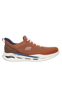 skechers - Kapcie SKECHERS ARCH FIT ORVAN Brązowy. Kolor: czerwony, brązowy, wielokolorowy. Materiał: tkanina