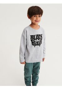 Reserved - Longsleeve Czarna Pantera - jasnoszary. Kolor: szary. Materiał: bawełna, dzianina. Długość rękawa: długi rękaw. Wzór: motyw zwierzęcy