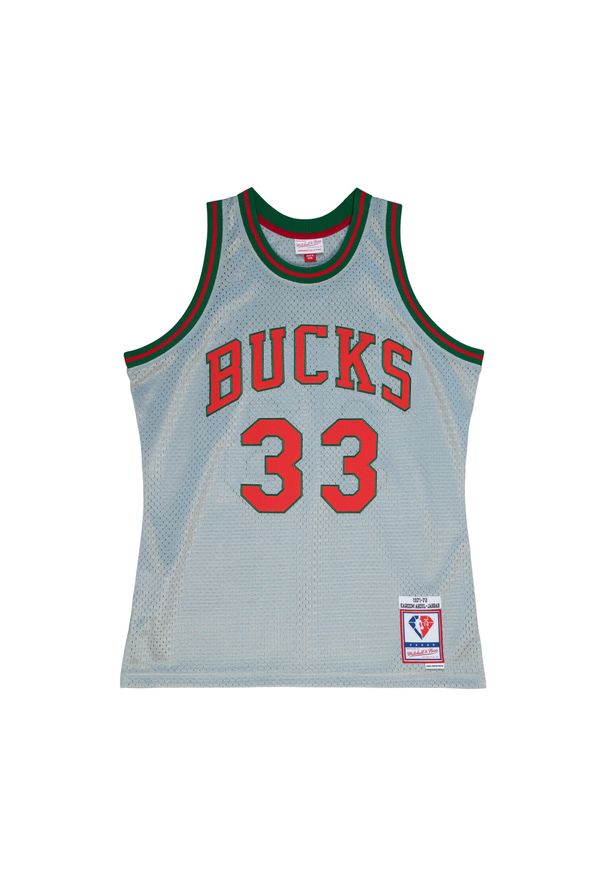 Mitchell & Ness - Koszulka NBA Milwaukee Bucks Kareem Abdul-Jabbar 75th NBA. Kolor: szary, wielokolorowy, zielony. Sport: koszykówka
