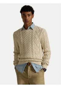 Polo Ralph Lauren Sweter 710917054003 Beżowy Regular Fit. Typ kołnierza: polo. Kolor: beżowy. Materiał: bawełna