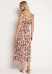 Born2be - Żółto-Różowa Rozkloszowana Sukienka w Stylu Boho z Trójkątnym Dekoltem i Gumką w Talii Galleri. Okazja: na co dzień. Kolor: żółty. Typ sukienki: rozkloszowane, proste. Styl: boho #2